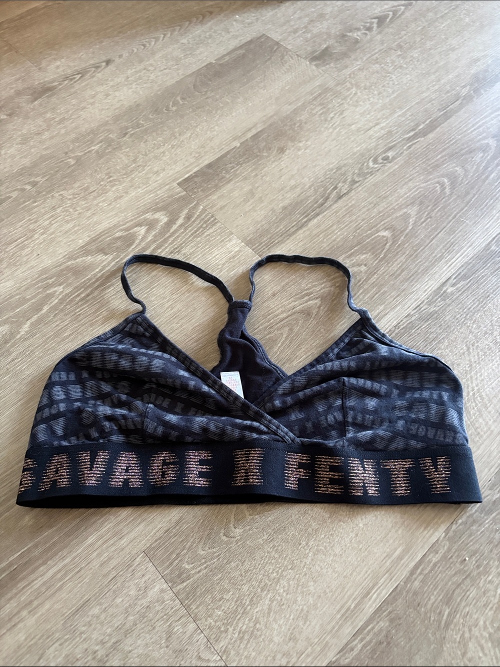 Savage X Fenty Black Sheer Bralette with Rose Gold Logo Band
